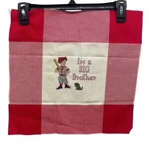 Handmade Cross Stitch I'm A Big Brother Red Plaid Finished Piece Frame Ready